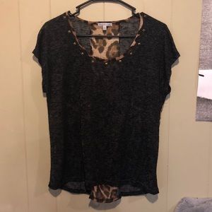 Black sheer top with leopard print